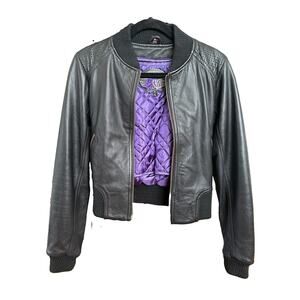 Y2K Knoles & Carter Italian Lambskin Leather Cropped Bomber Jacket S Black